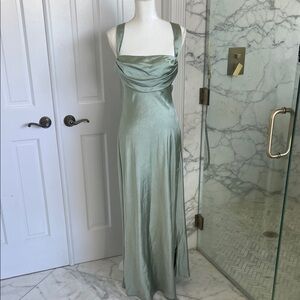 Here Comes The Sun Elegant Sage Green Satin Evening Gown US large
